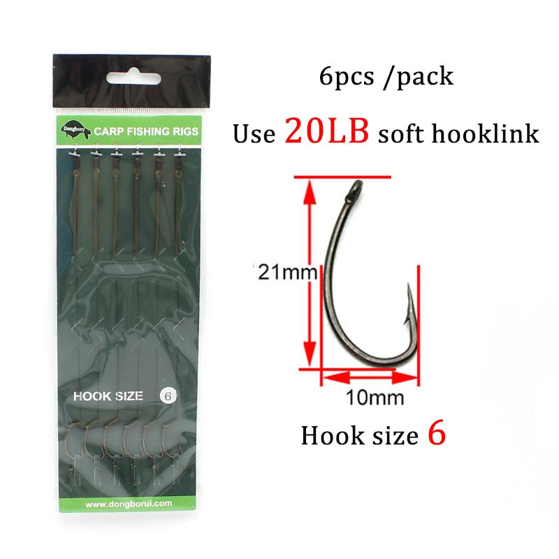 6pcs Carp Fishing Hair Rigs Ready Made Carp Fishing Hook Size 2#4#6#8 –  shopsportshere